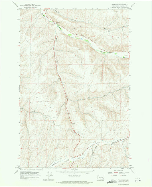 Classic USGS Tucannon Washington 7.5'x7.5' Topo Map Image