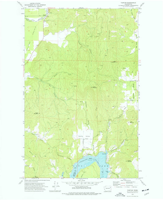 Classic USGS Tumtum Washington 7.5'x7.5' Topo Map Image