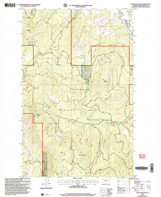 Classic USGS Tunk Mountain Washington 7.5'x7.5' Topo Map Image