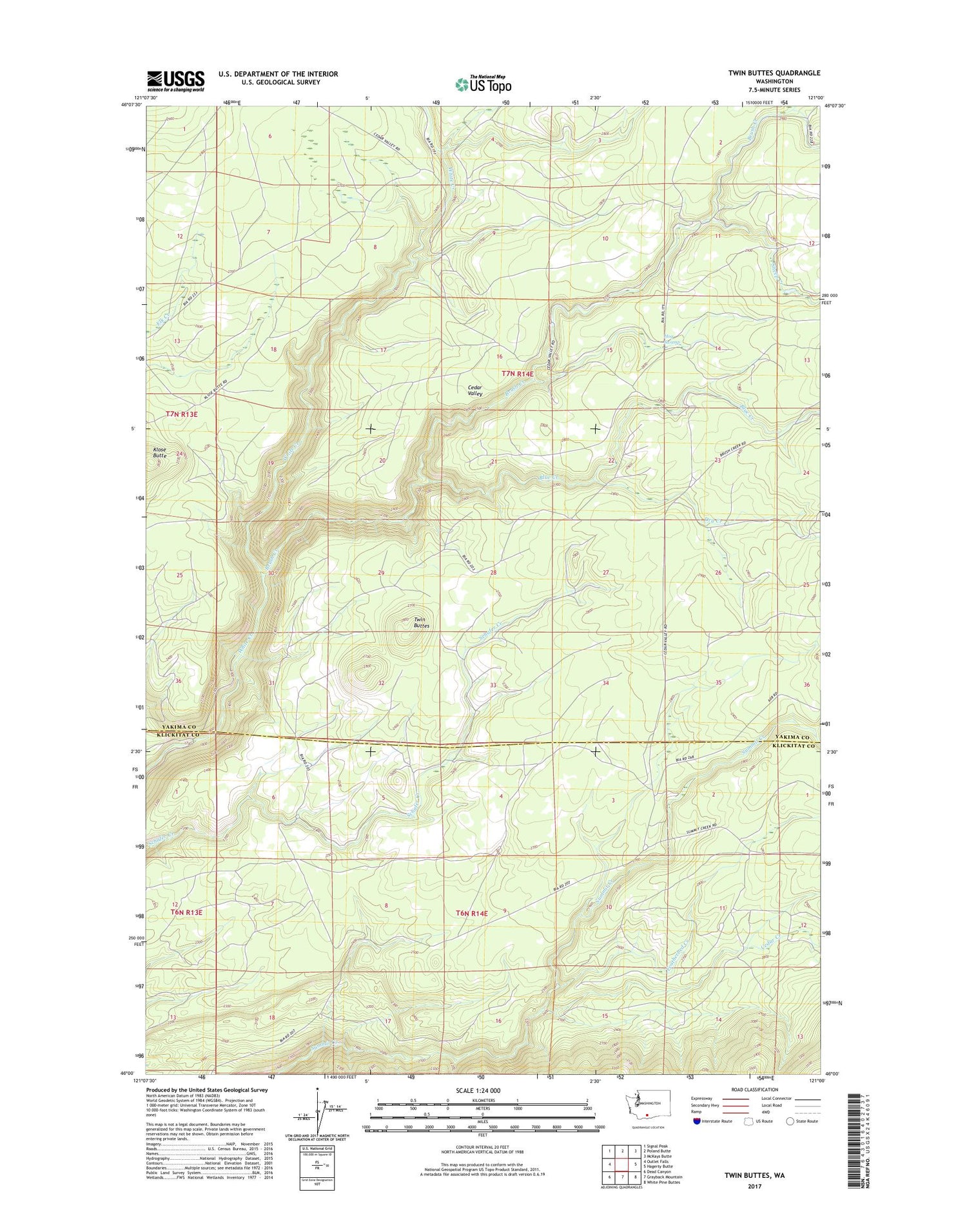 Twin Buttes Washington US Topo Map Image