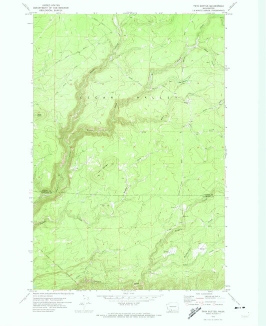 Classic USGS Twin Buttes Washington 7.5'x7.5' Topo Map Image