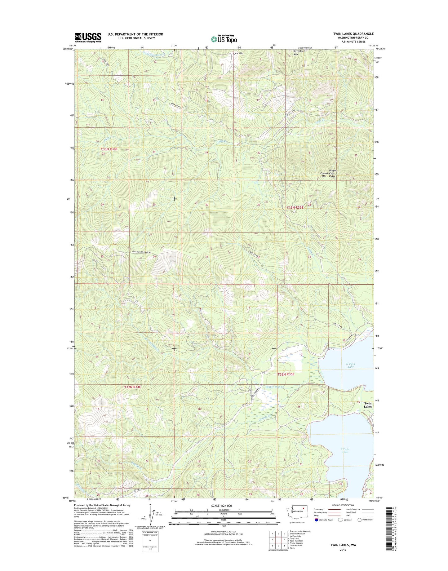 Twin Lakes Washington US Topo Map Image