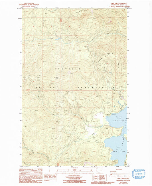 Classic USGS Twin Lakes Washington 7.5'x7.5' Topo Map Image