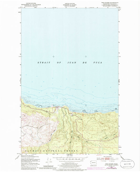 Classic USGS Twin Rivers Washington 7.5'x7.5' Topo Map Image