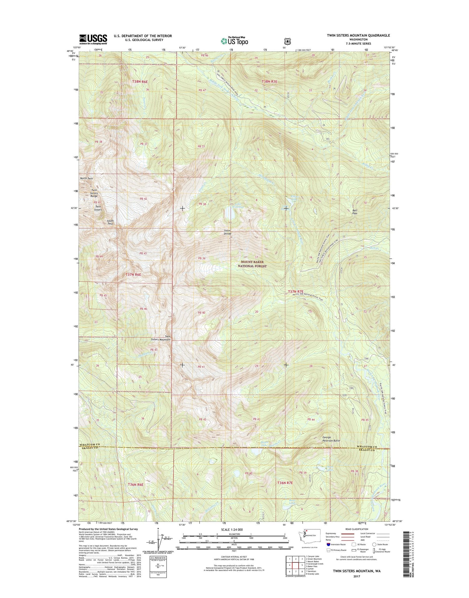 Twin Sisters Mountain Washington US Topo Map Image
