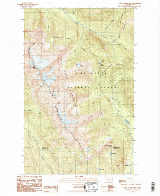 Classic USGS Twin Sisters Mountain Washington 7.5'x7.5' Topo Map Image