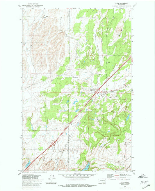Classic USGS Tyler Washington 7.5'x7.5' Topo Map Image