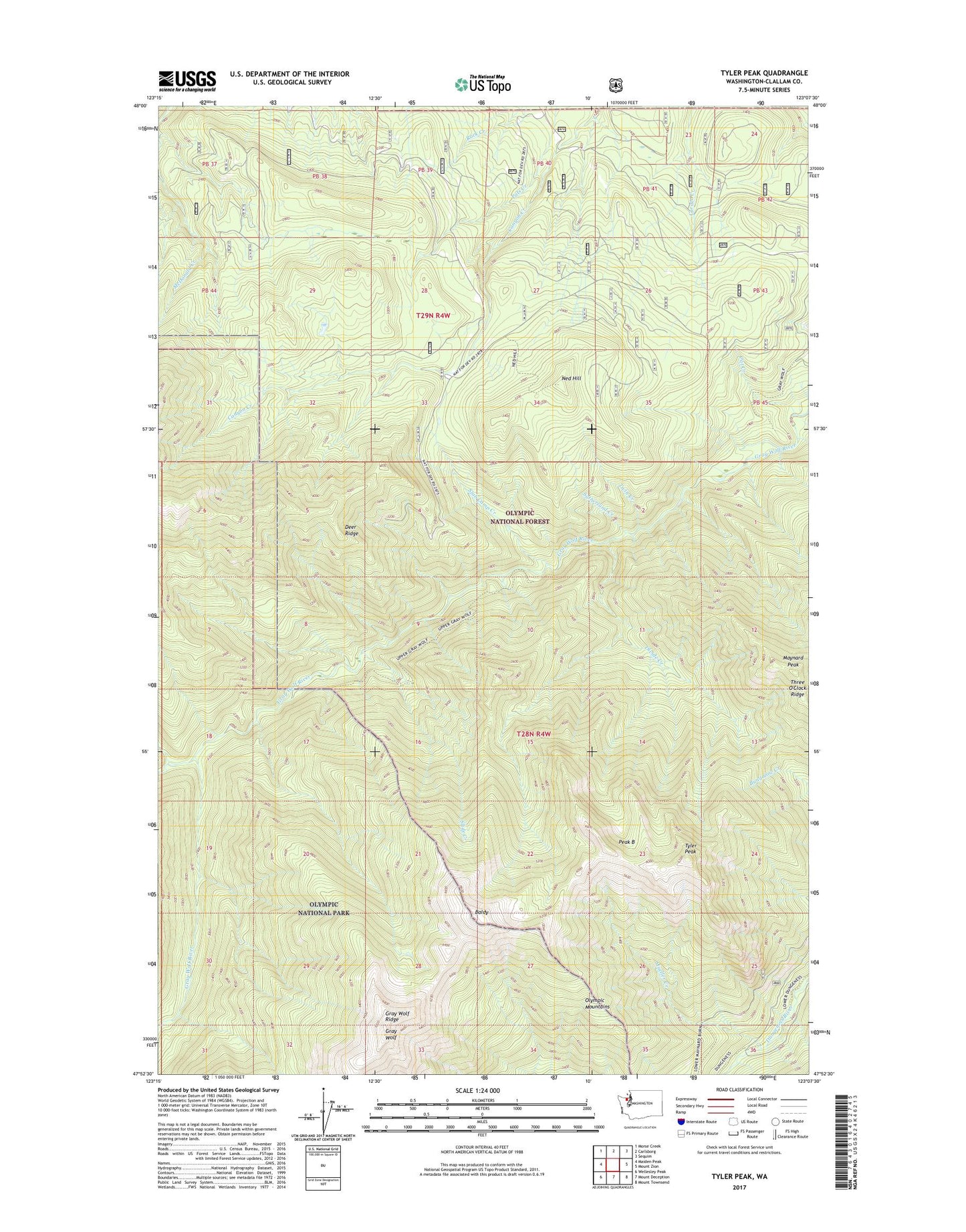 Tyler Peak Washington US Topo Map Image