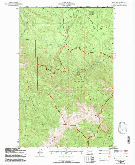 Classic USGS Tyler Peak Washington 7.5'x7.5' Topo Map Image