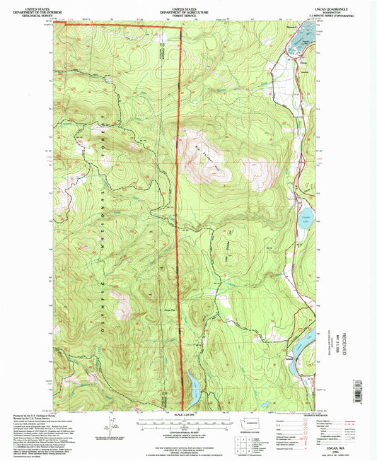 Classic USGS Uncas Washington 7.5'x7.5' Topo Map Image