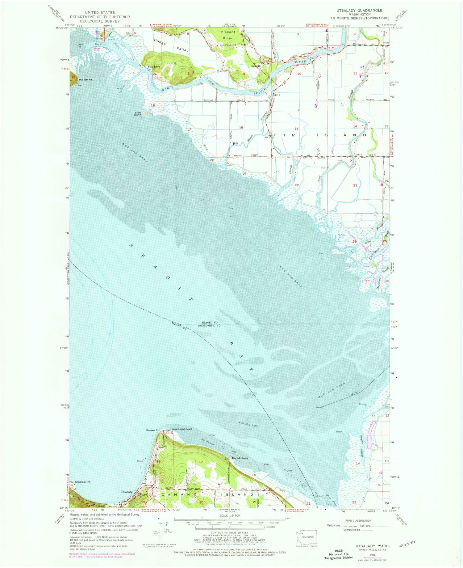 Classic USGS Utsalady Washington 7.5'x7.5' Topo Map Image