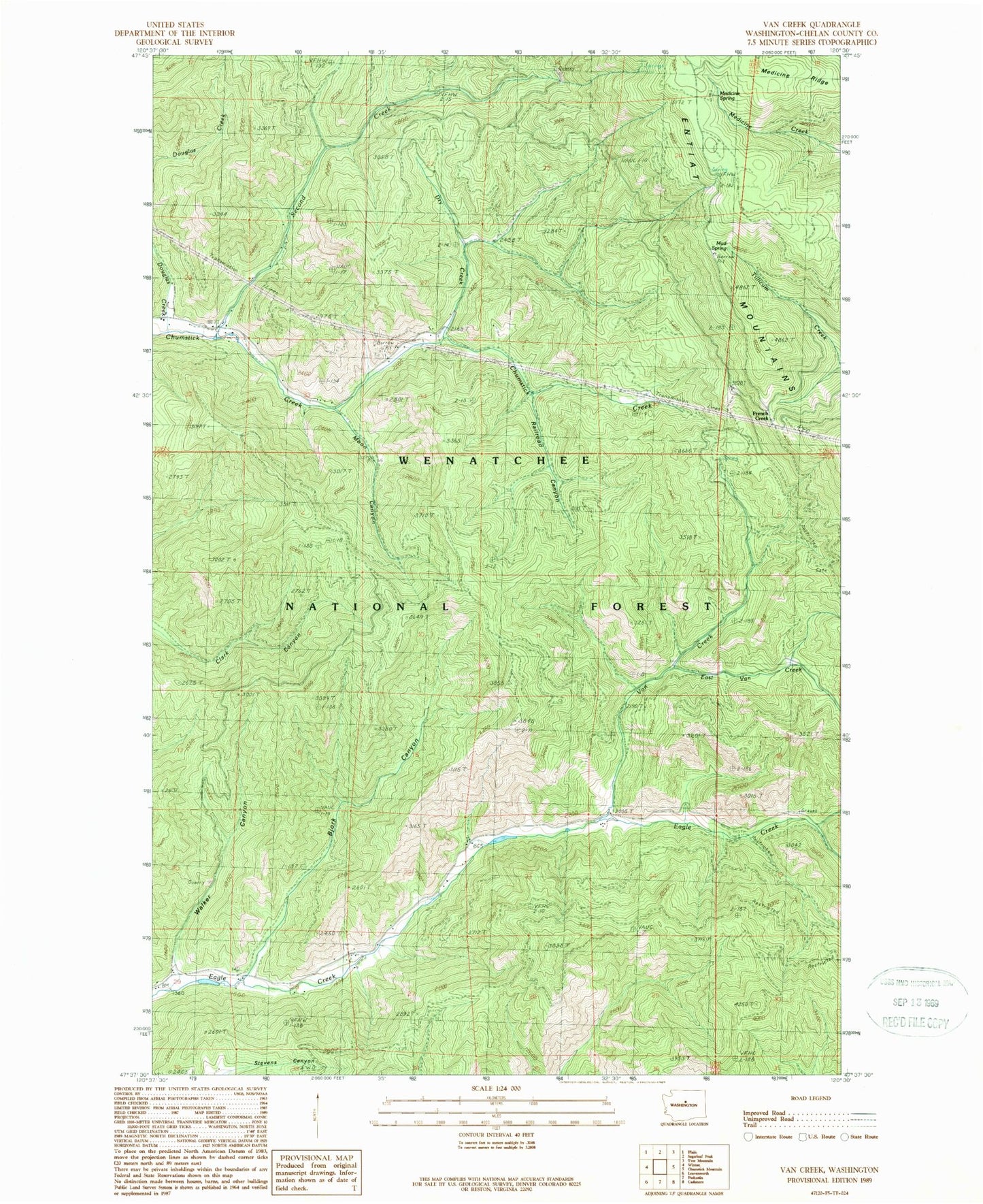Classic USGS Van Creek Washington 7.5'x7.5' Topo Map Image