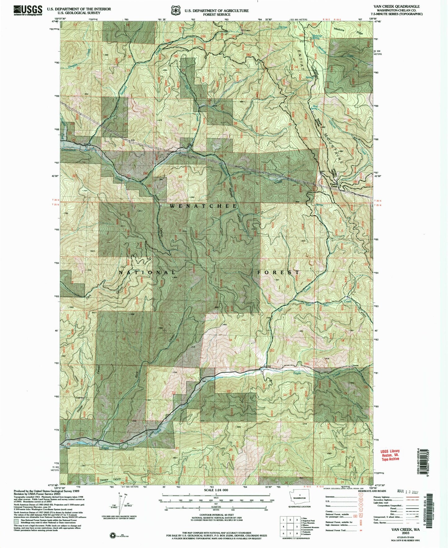 Classic USGS Van Creek Washington 7.5'x7.5' Topo Map Image