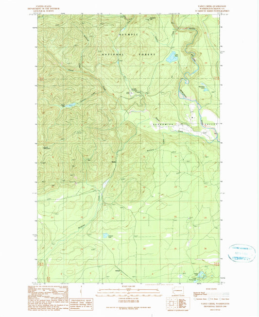 Classic USGS Vance Creek Washington 7.5'x7.5' Topo Map Image