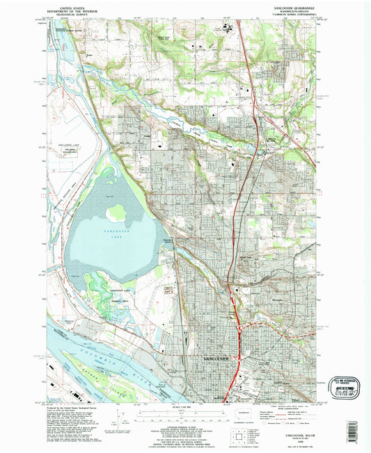 Classic USGS Vancouver Washington 7.5'x7.5' Topo Map Image
