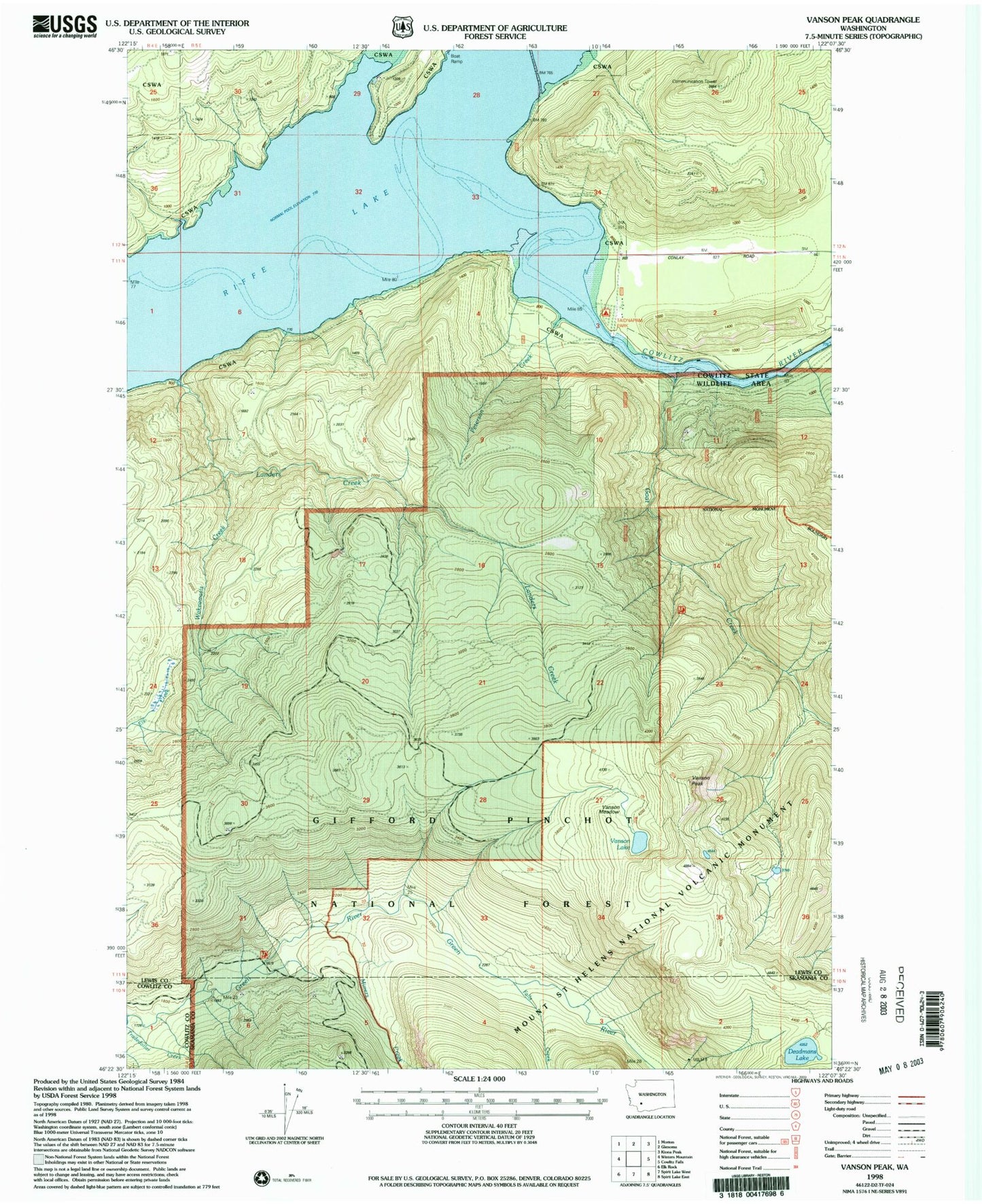 Classic USGS Vanson Peak Washington 7.5'x7.5' Topo Map Image