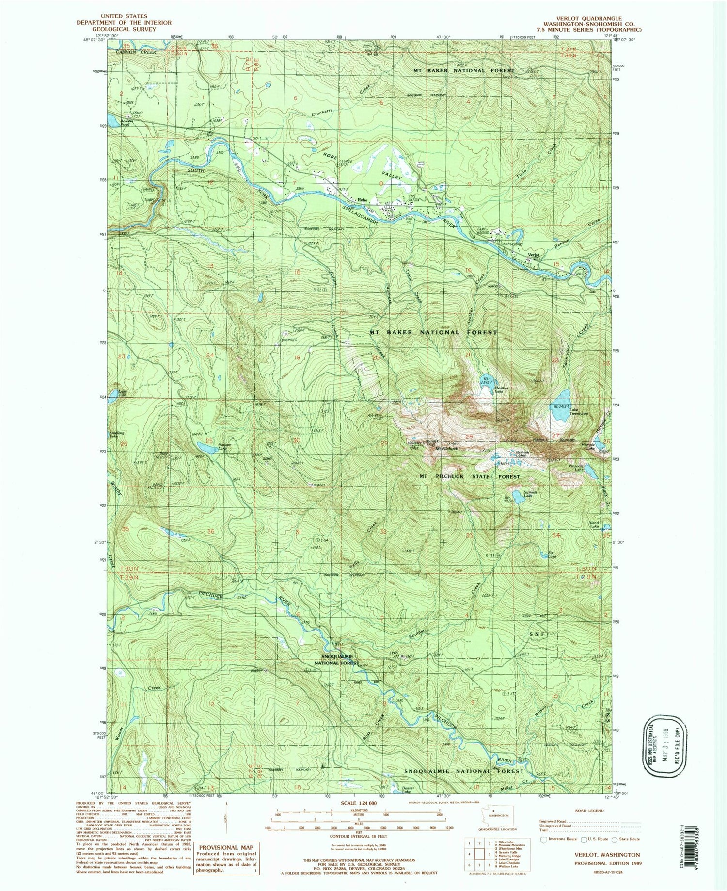 Classic USGS Verlot Washington 7.5'x7.5' Topo Map Image