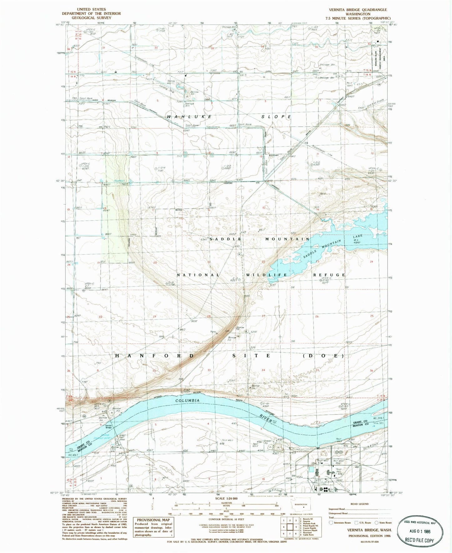 Classic USGS Vernita Bridge Washington 7.5'x7.5' Topo Map Image