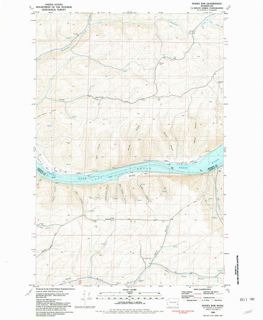 Classic USGS Wades Bar Washington 7.5'x7.5' Topo Map Image