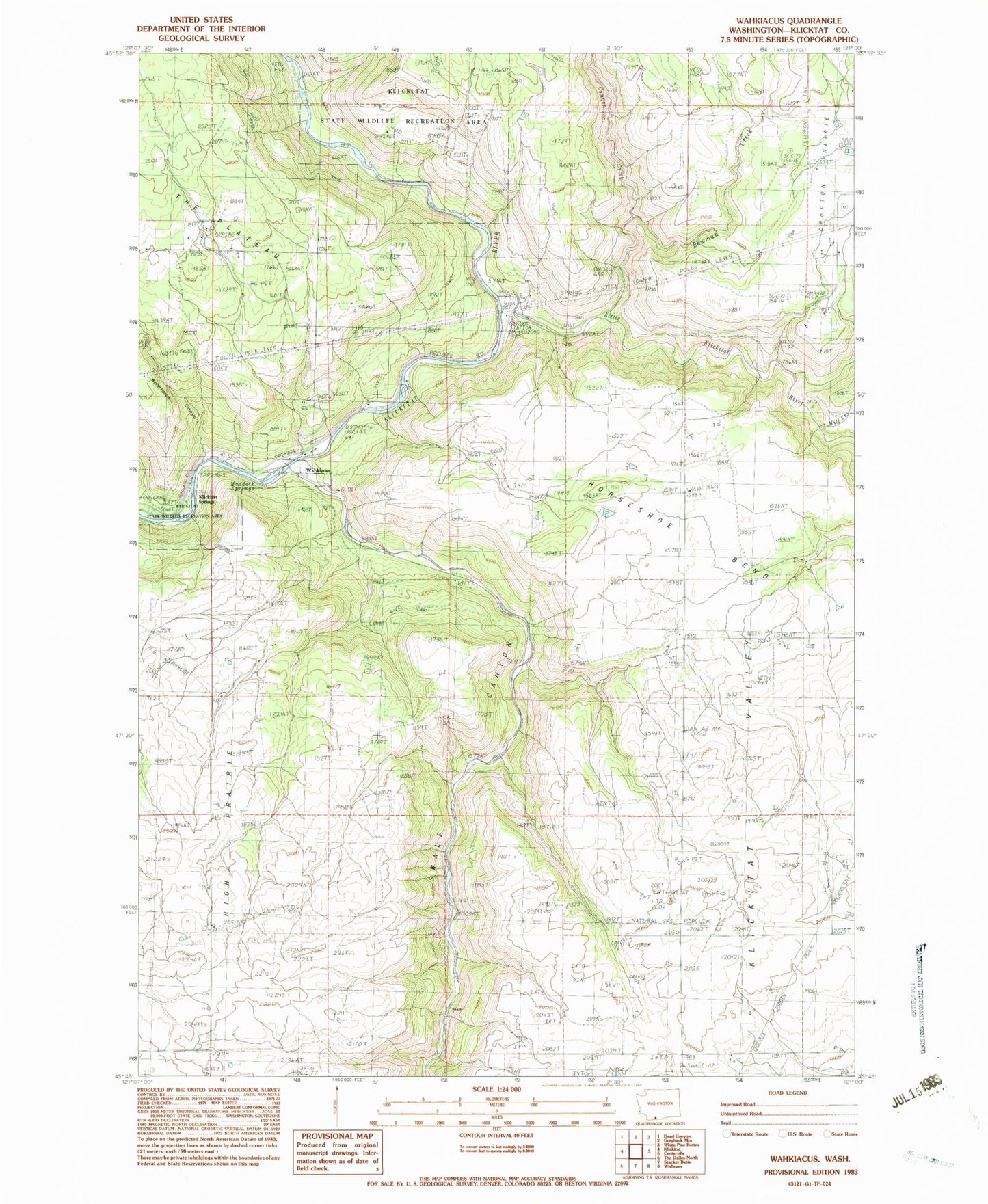 Classic USGS Wahkiacus Washington 7.5'x7.5' Topo Map Image