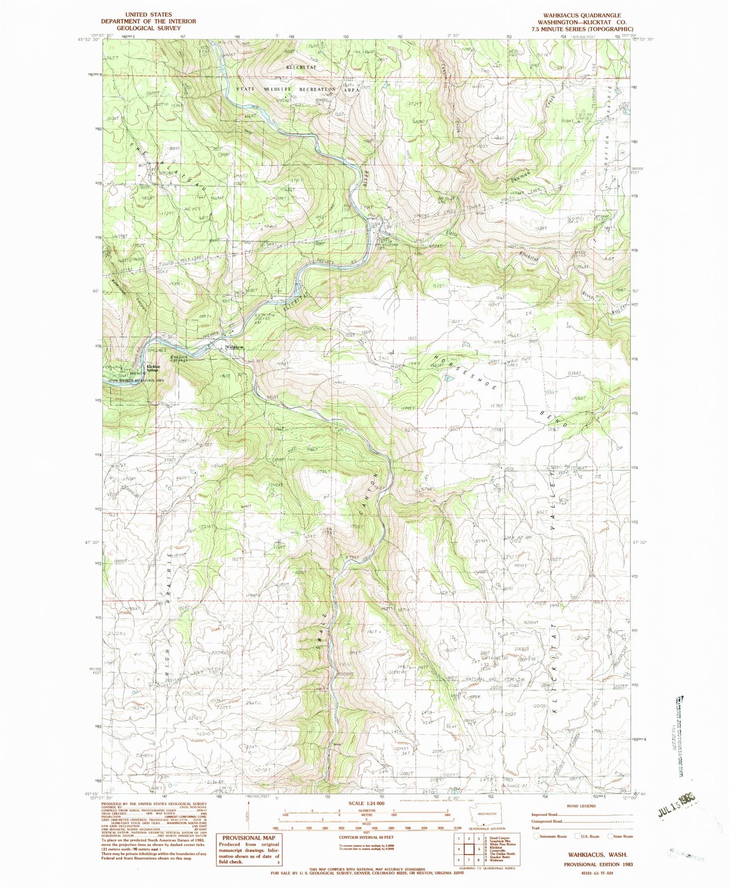 Classic USGS Wahkiacus Washington 7.5'x7.5' Topo Map Image