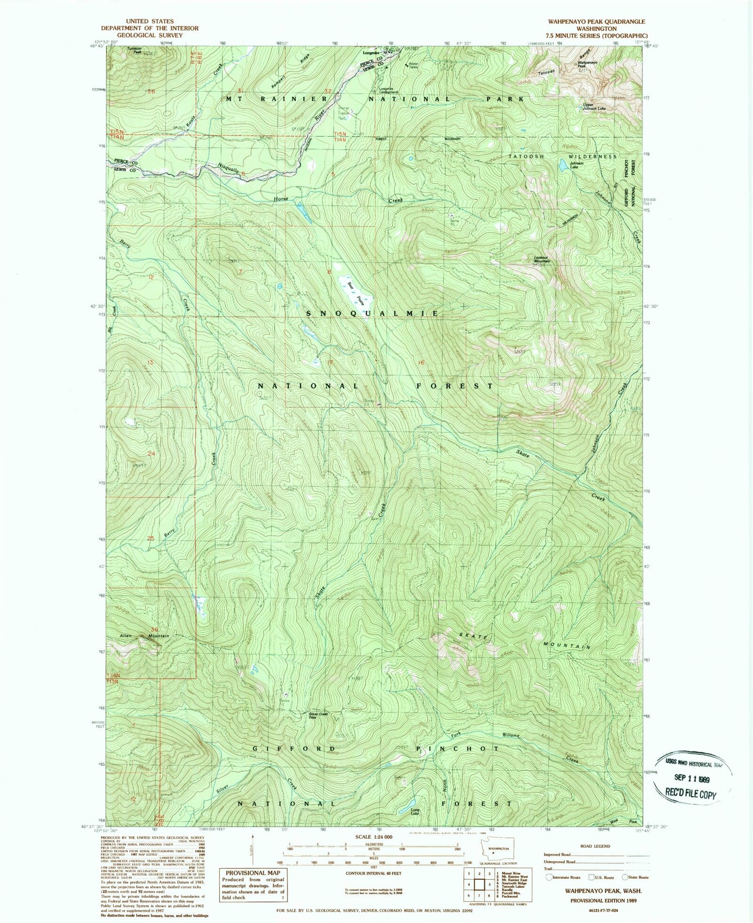 Classic USGS Wahpenayo Peak Washington 7.5'x7.5' Topo Map Image