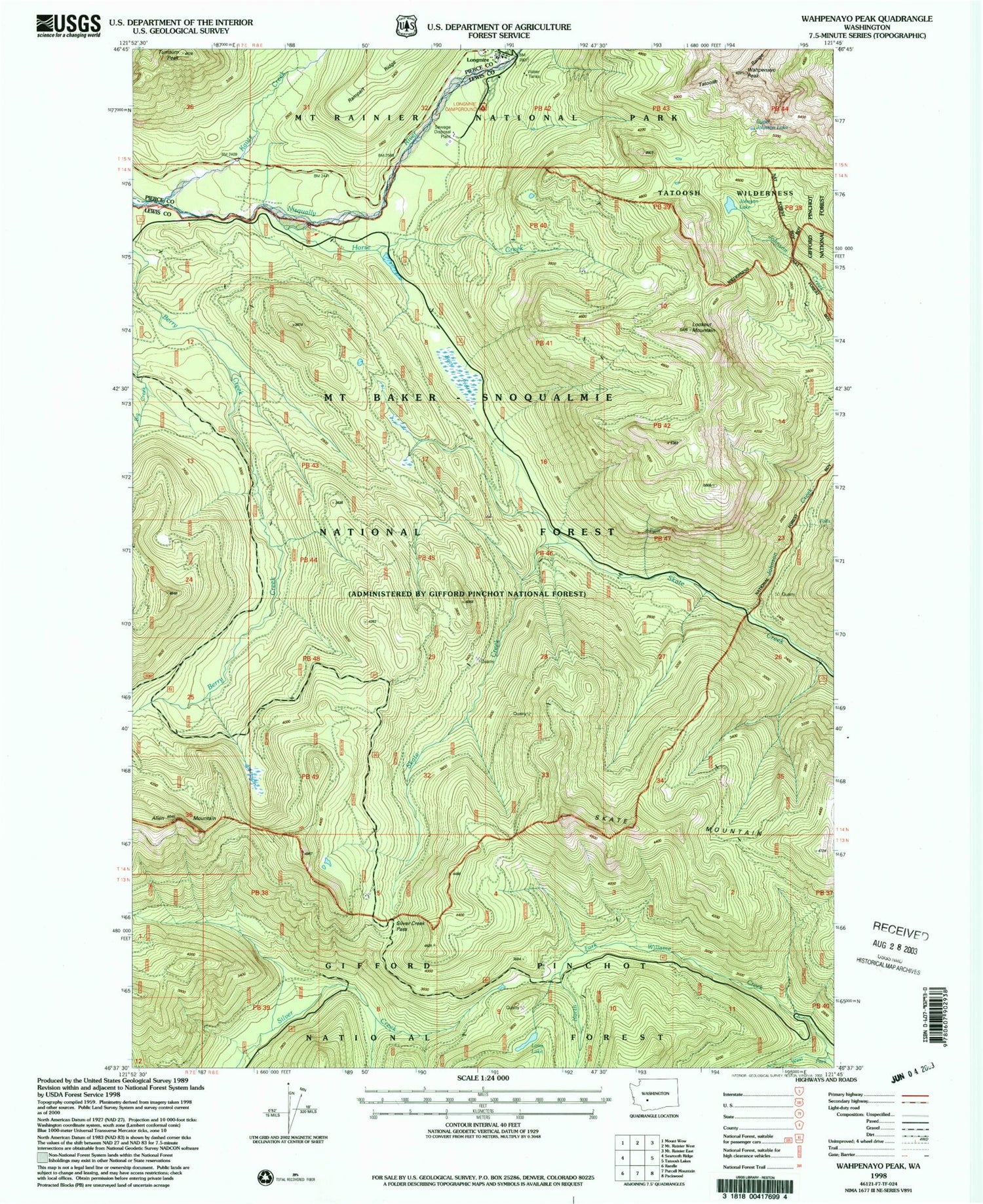 Classic USGS Wahpenayo Peak Washington 7.5'x7.5' Topo Map Image