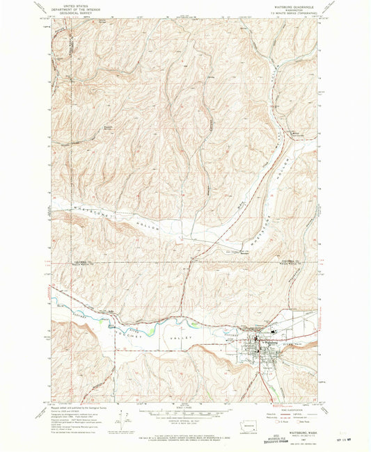 Classic USGS Waitsburg Washington 7.5'x7.5' Topo Map Image