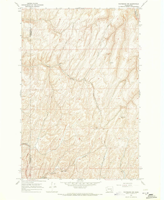 Classic USGS Waitsburg NW Washington 7.5'x7.5' Topo Map Image