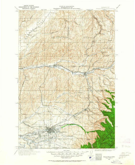 Historic 1919 Walla Walla Washington 30'x30' Topo Map Image