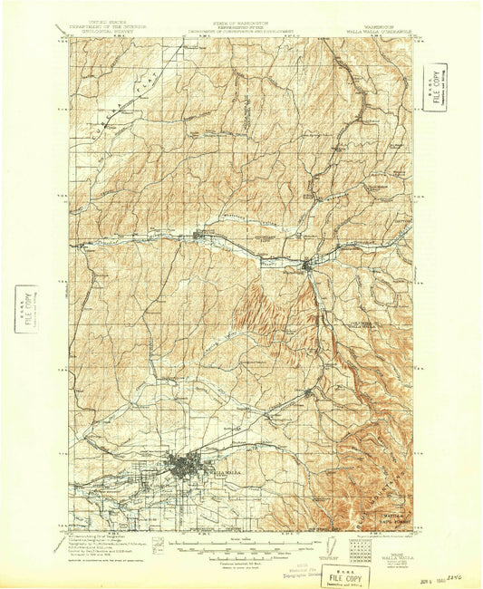 Historic 1921 Walla Walla Washington 30'x30' Topo Map Image