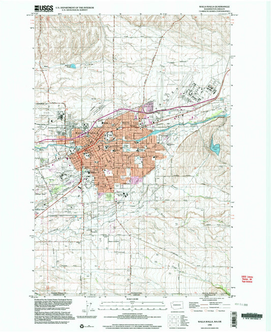 Classic USGS Walla Walla Washington 7.5'x7.5' Topo Map Image