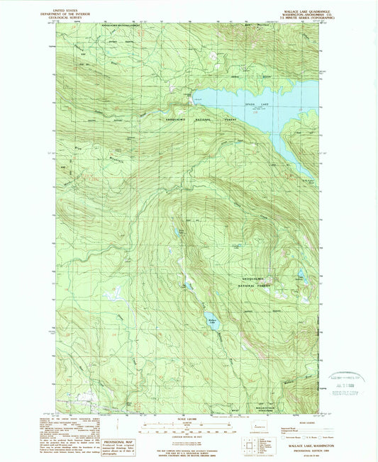 Classic USGS Wallace Lake Washington 7.5'x7.5' Topo Map Image