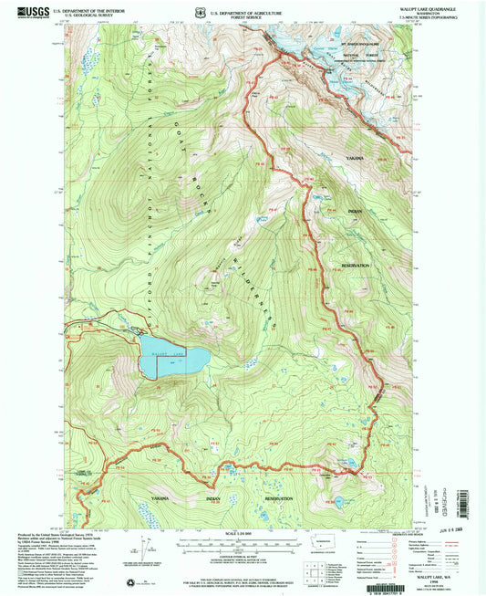 Classic USGS Walupt Lake Washington 7.5'x7.5' Topo Map Image