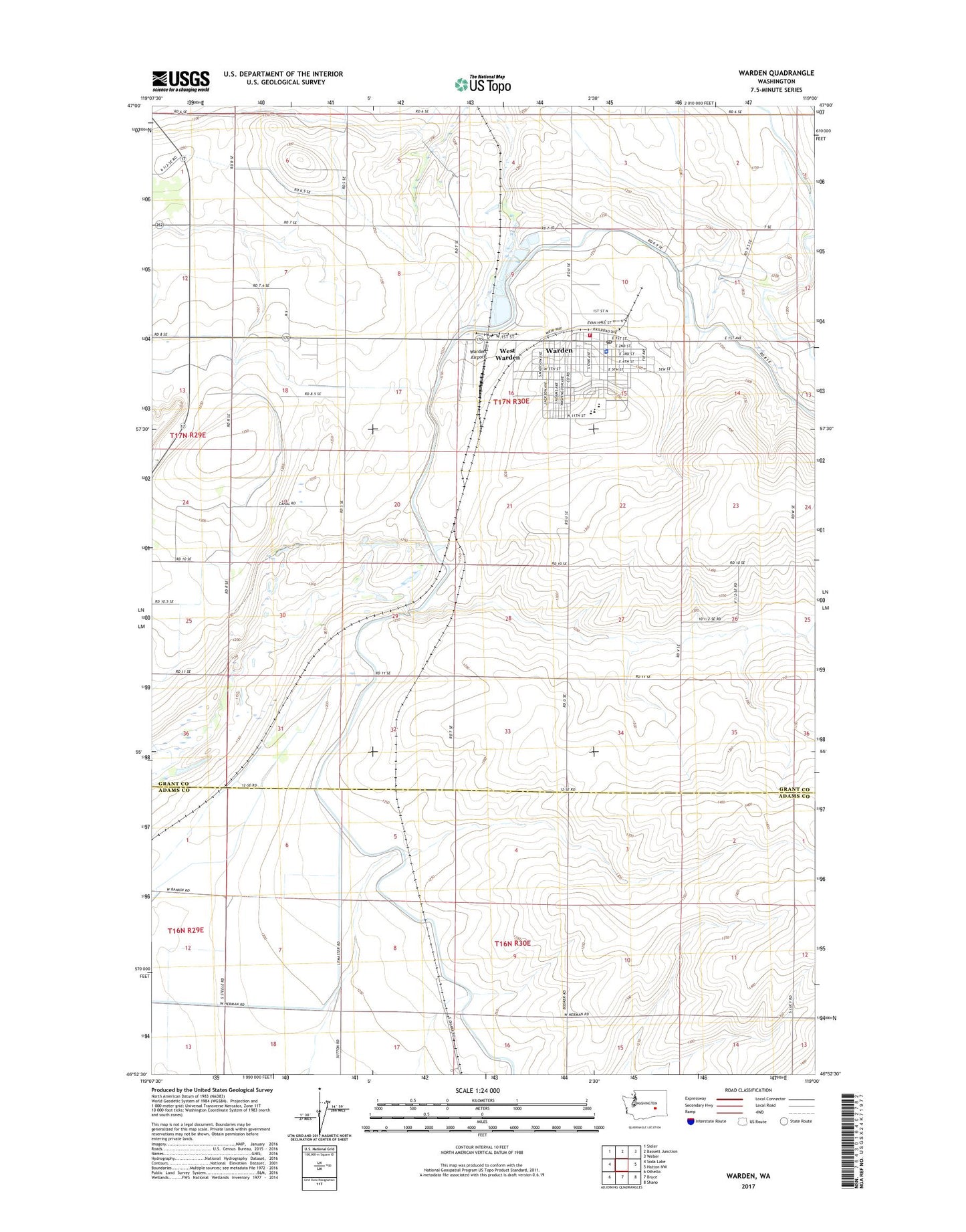 Warden Washington US Topo Map Image