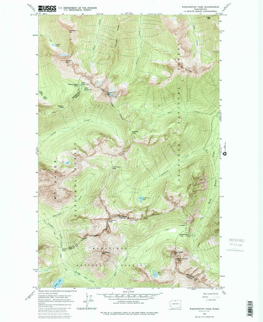 USGS Classic Washington Pass Washington 7.5'x7.5' Topo Map Image