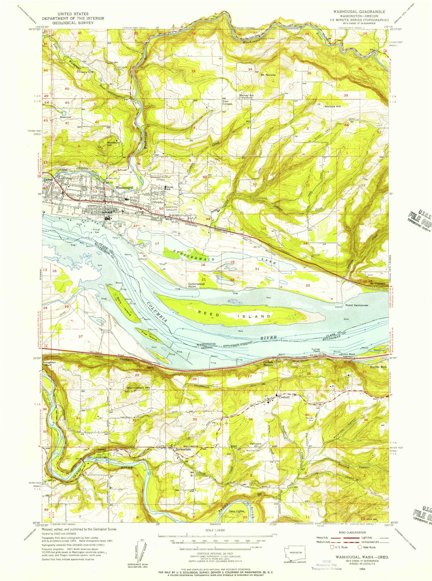 Classic USGS Washougal Washington 7.5'x7.5' Topo Map Image