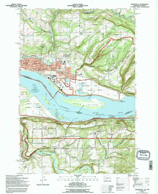 Classic USGS Washougal Washington 7.5'x7.5' Topo Map Image