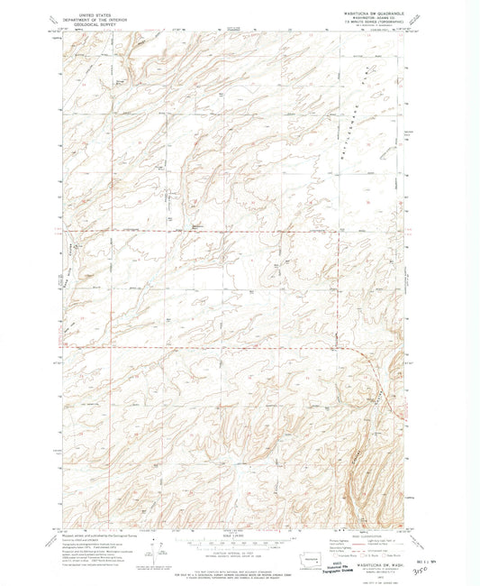 Classic USGS West of Washtucna Washington 7.5'x7.5' Topo Map Image