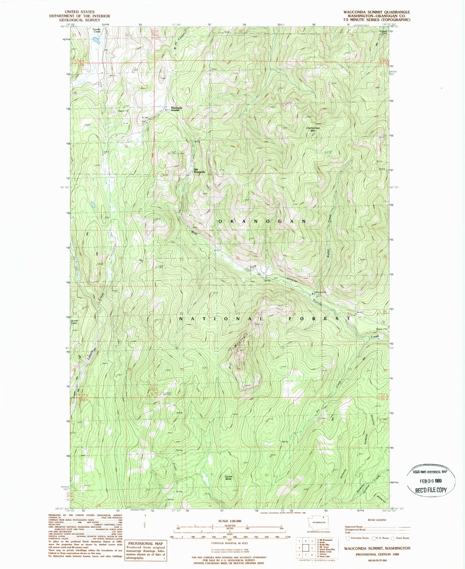 Classic USGS Wauconda Summit Washington 7.5'x7.5' Topo Map Image