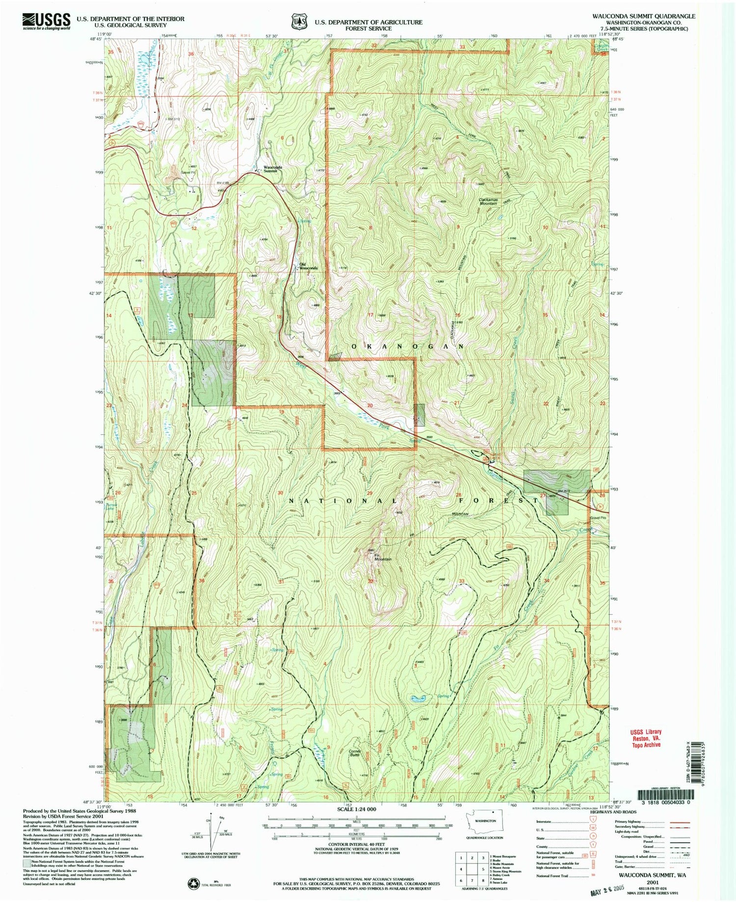 Classic USGS Wauconda Summit Washington 7.5'x7.5' Topo Map Image