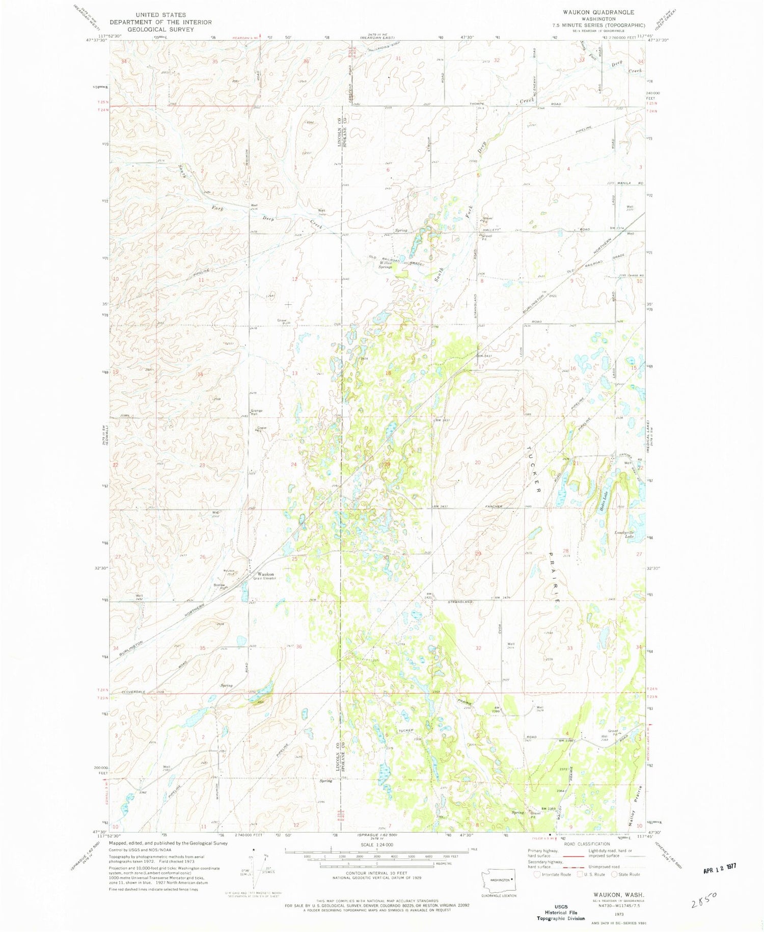 Classic USGS Waukon Washington 7.5'x7.5' Topo Map Image
