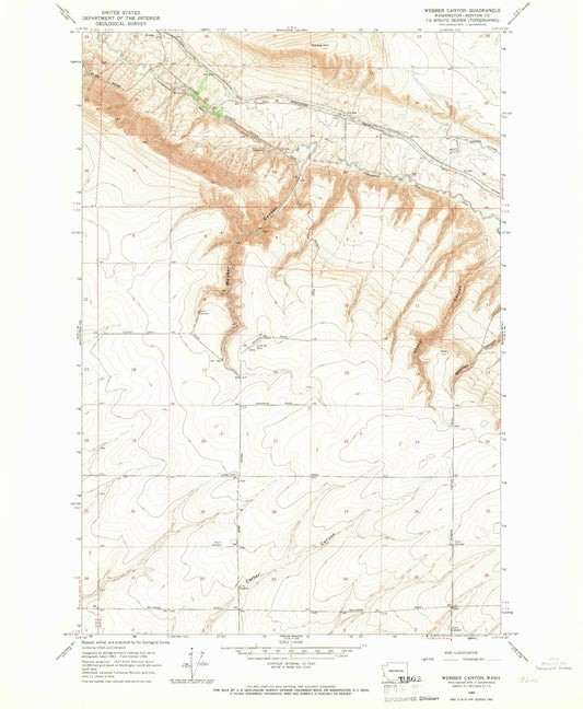 Classic USGS Webber Canyon Washington 7.5'x7.5' Topo Map Image