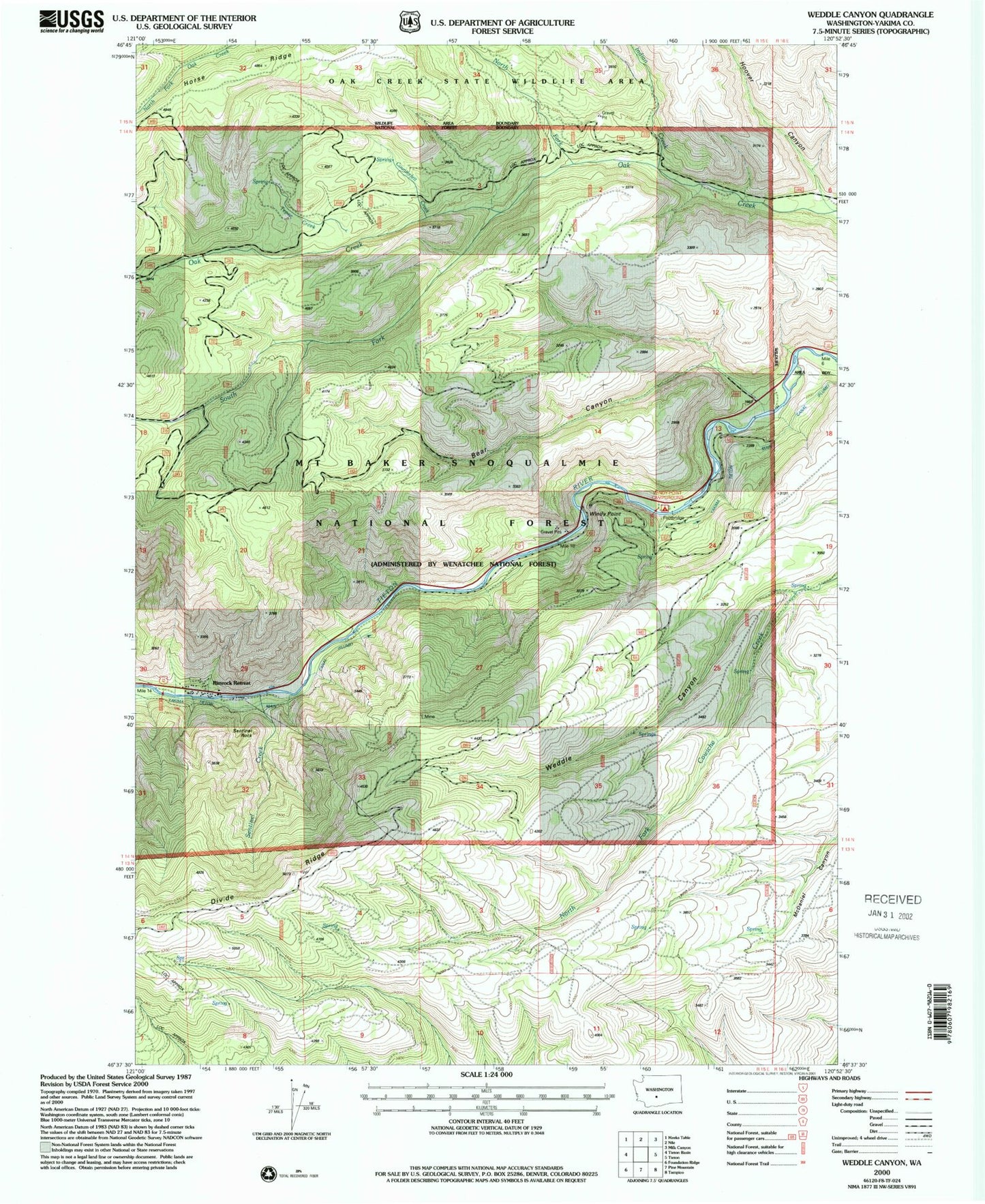 Classic USGS Weddle Canyon Washington 7.5'x7.5' Topo Map Image