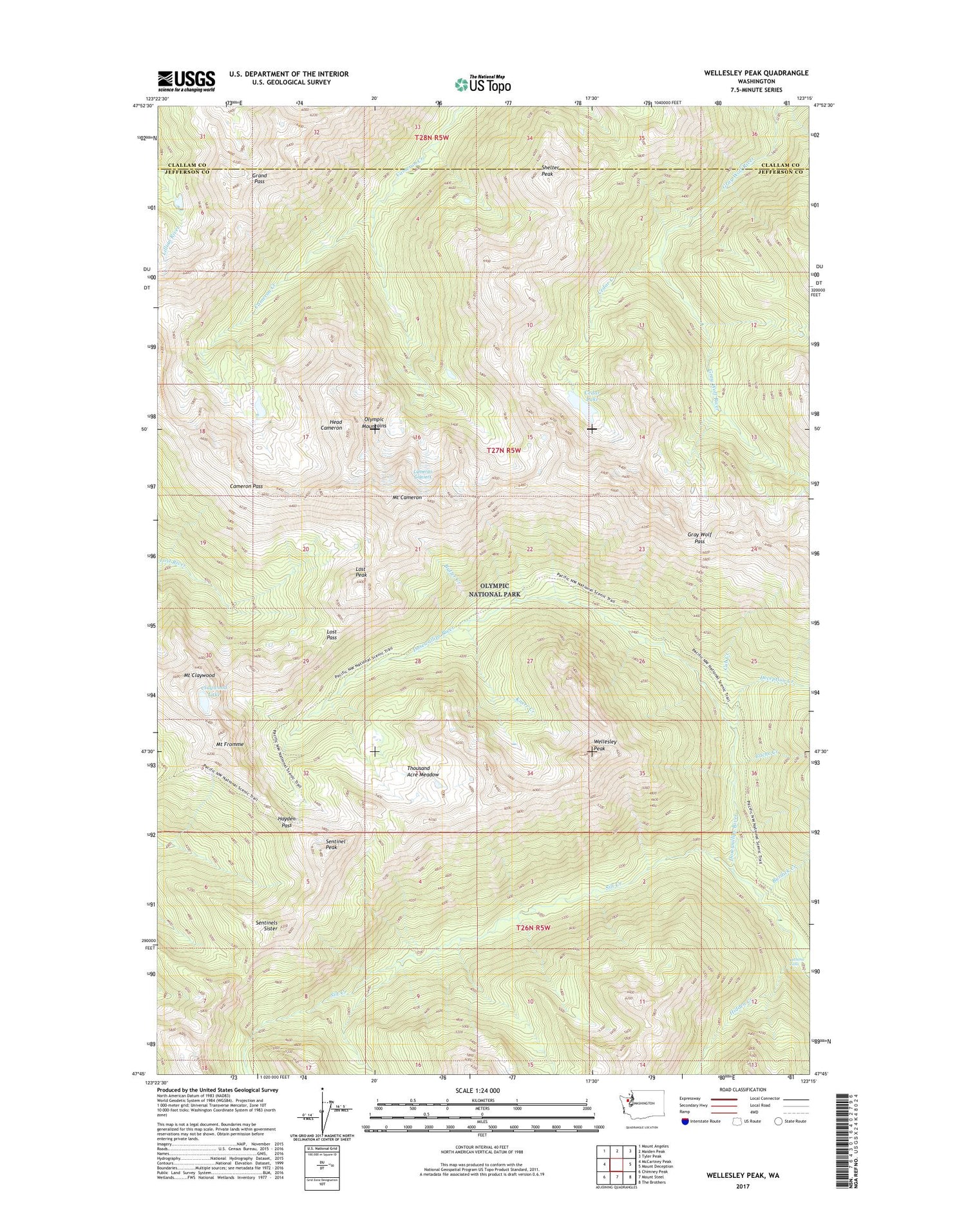 Wellesley Peak Washington US Topo Map Image