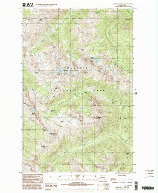 Classic USGS Wellesley Peak Washington 7.5'x7.5' Topo Map Image