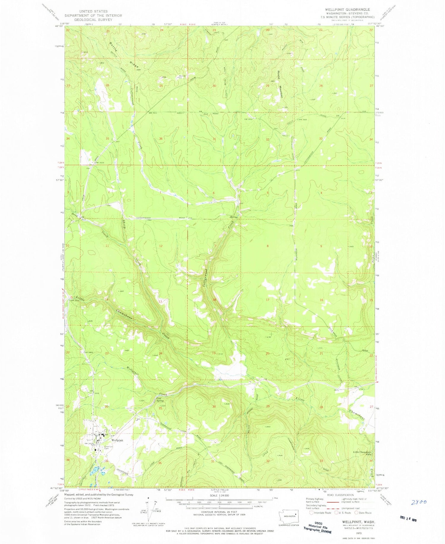 Classic USGS Wellpinit Washington 7.5'x7.5' Topo Map Image