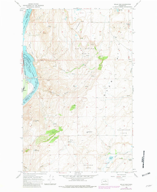 Classic USGS Wells Dam Washington 7.5'x7.5' Topo Map Image