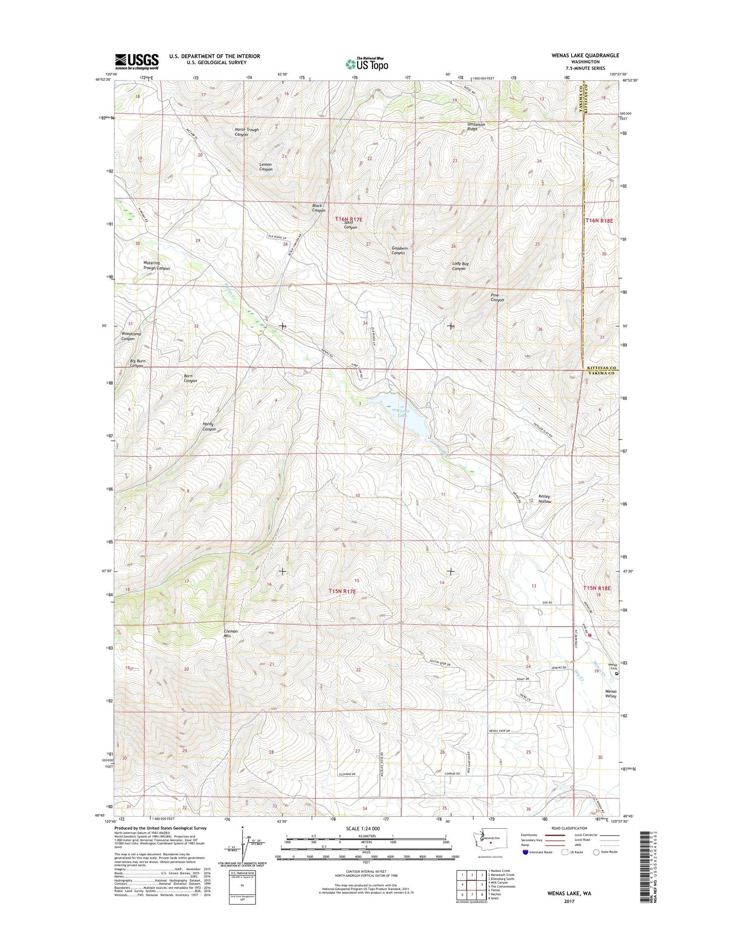 Wenas Lake Washington US Topo Map Image