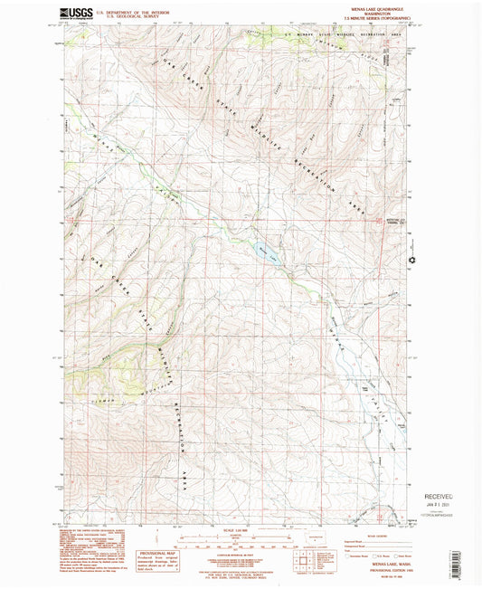 Classic USGS Wenas Lake Washington 7.5'x7.5' Topo Map Image